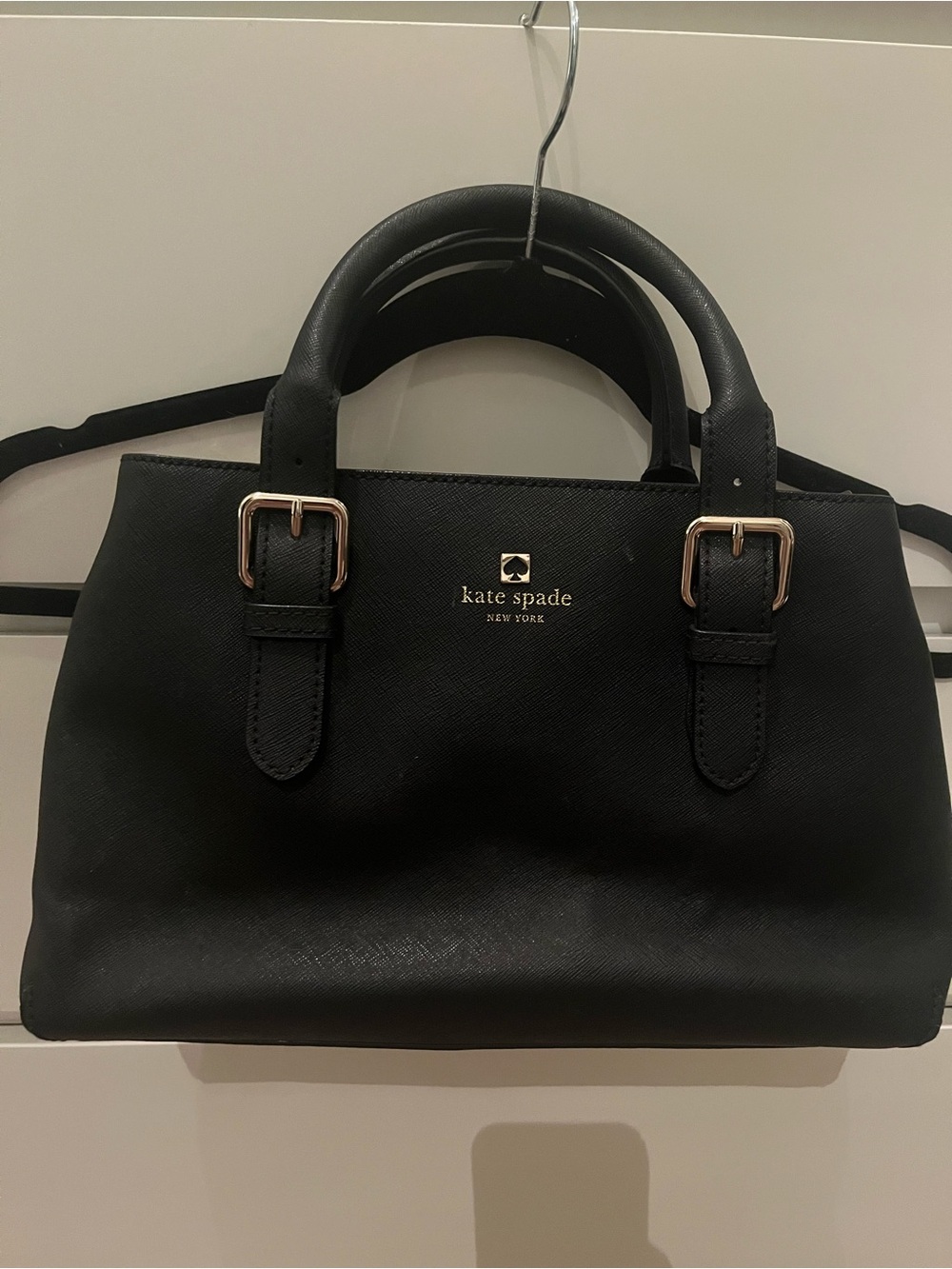 kate spade Black Leather Structured Satchel with Gold Hardware